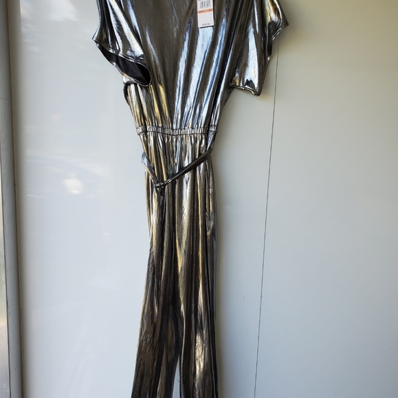 Michael Michael Kors Womens Metallic Dolman Jumpsuit Silver Metallic MH98ZBUDOE - Picture 5 of 5